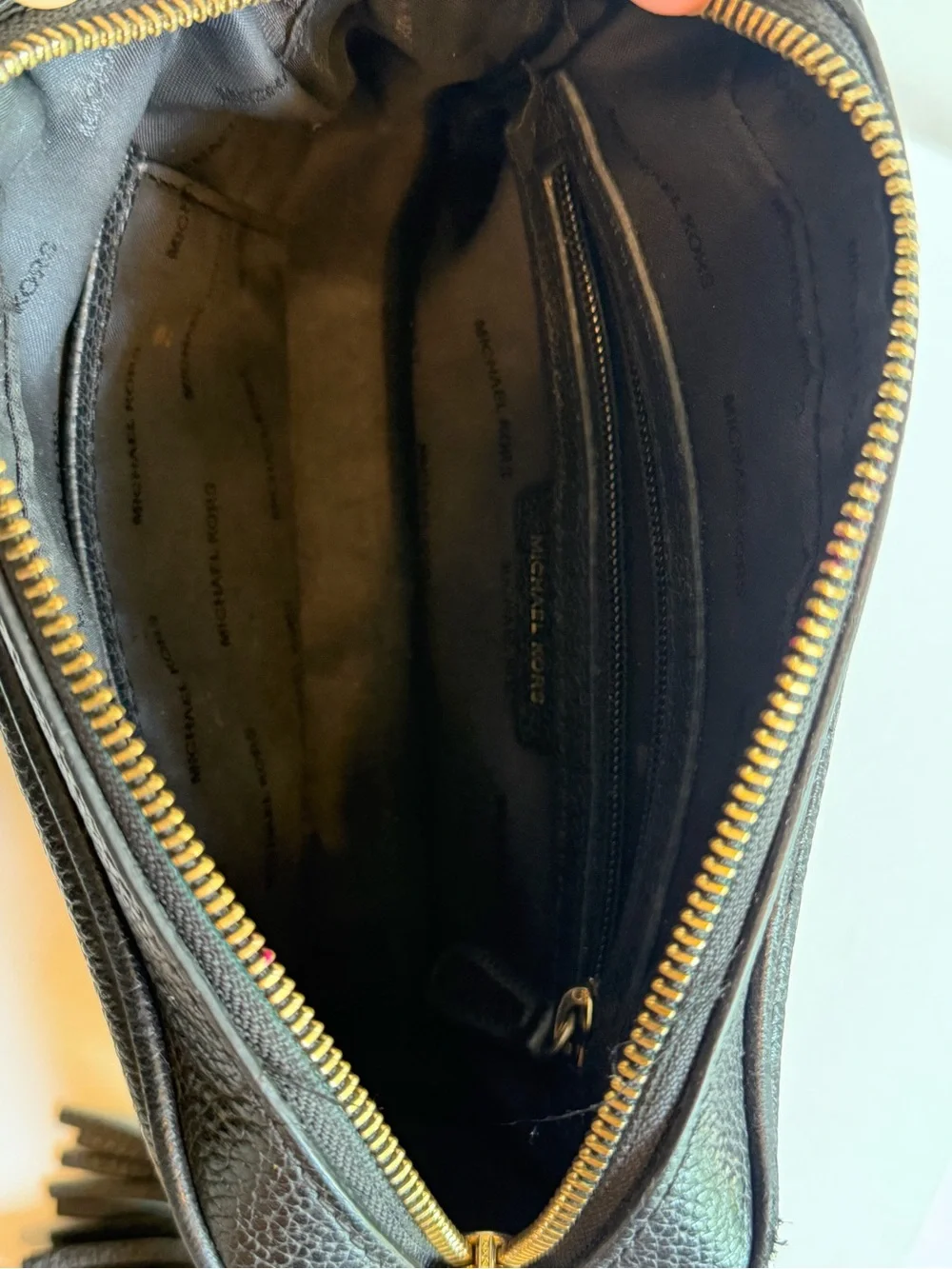 Michael Kors Black Pebbled Leather Camera Crossbody with Gold Hardware